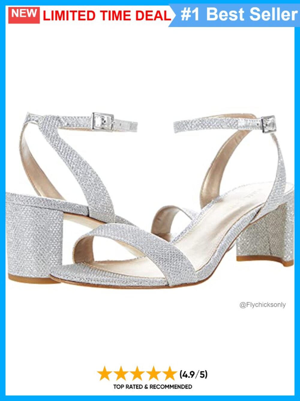 Silver Metallic Textile Heeled Sandals with Adjustable Buckle Ankle Strap